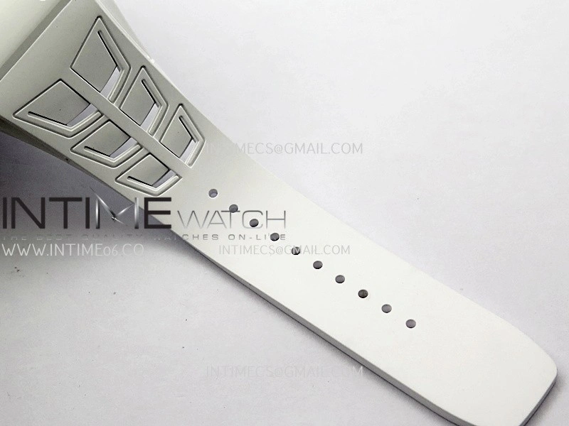 RM055 White Ceramic ZF 1:1 Best Edition Skeleton Dial On White Shark Rubber Strap RMUL2 Super Clone