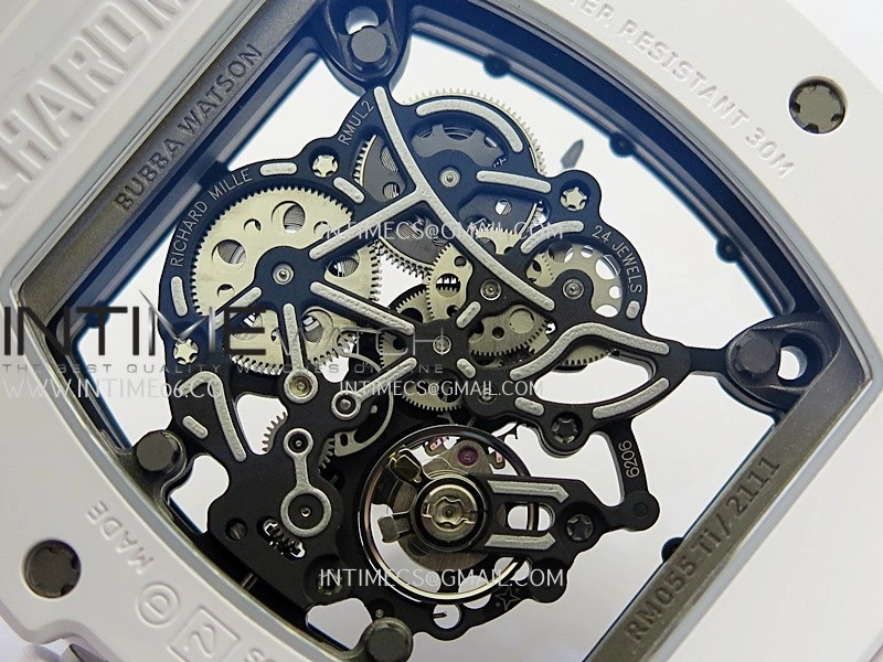 RM055 White Ceramic ZF 1:1 Best Edition Skeleton Dial On White Shark Rubber Strap RMUL2 Super Clone