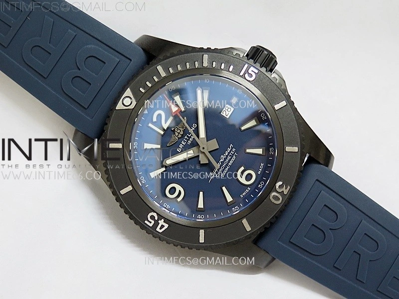 SuperOcean Automatic 46mm DLC TF 1:1 Best Edition Blue Dial on Black Rubber Strap A2824