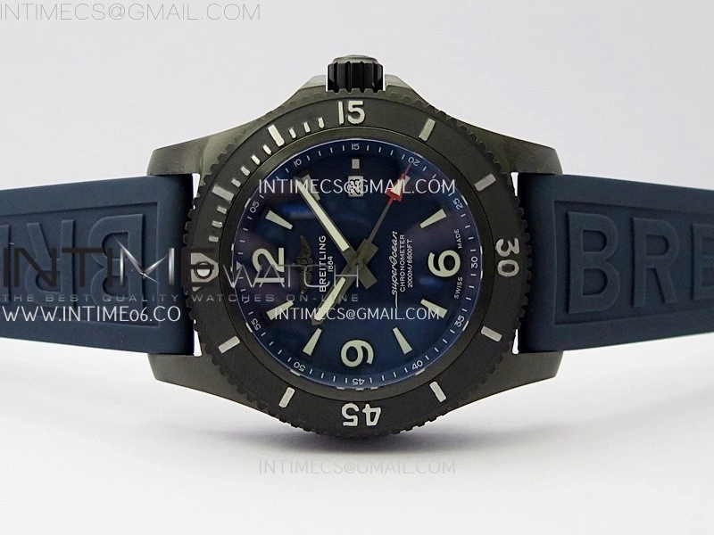 SuperOcean Automatic 46mm DLC TF 1:1 Best Edition Blue Dial on Black Rubber Strap A2824