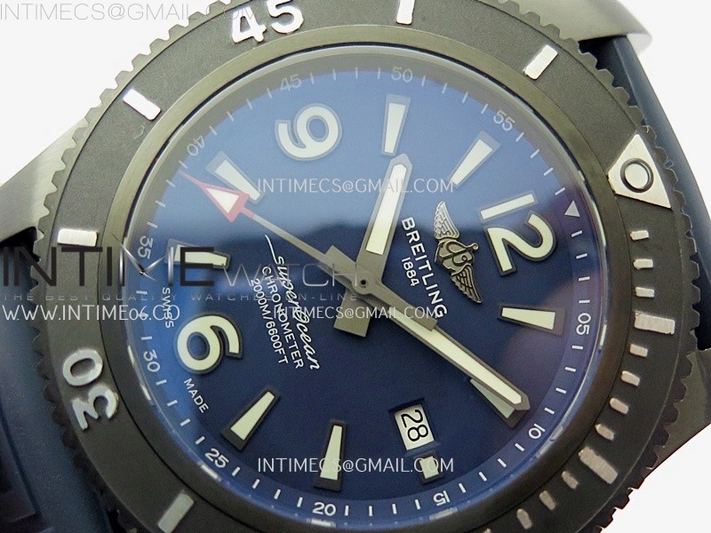 SuperOcean Automatic 46mm DLC TF 1:1 Best Edition Blue Dial on Black Rubber Strap A2824