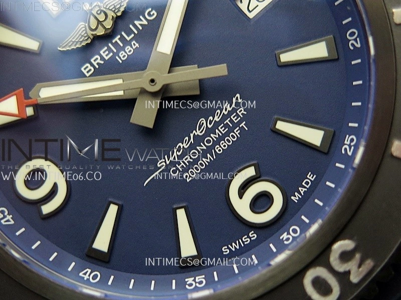 SuperOcean Automatic 46mm DLC TF 1:1 Best Edition Blue Dial on Black Rubber Strap A2824