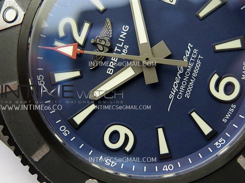 SuperOcean Automatic 46mm DLC TF 1:1 Best Edition Blue Dial on Black Rubber Strap A2824