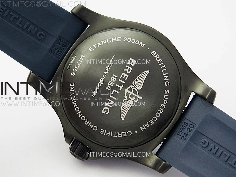 SuperOcean Automatic 46mm DLC TF 1:1 Best Edition Blue Dial on Black Rubber Strap A2824