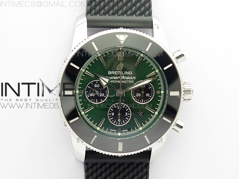SuperOcean Black Ceramic Bezel B50 Best Edition Green Dial on Black Rubber Strap A7750