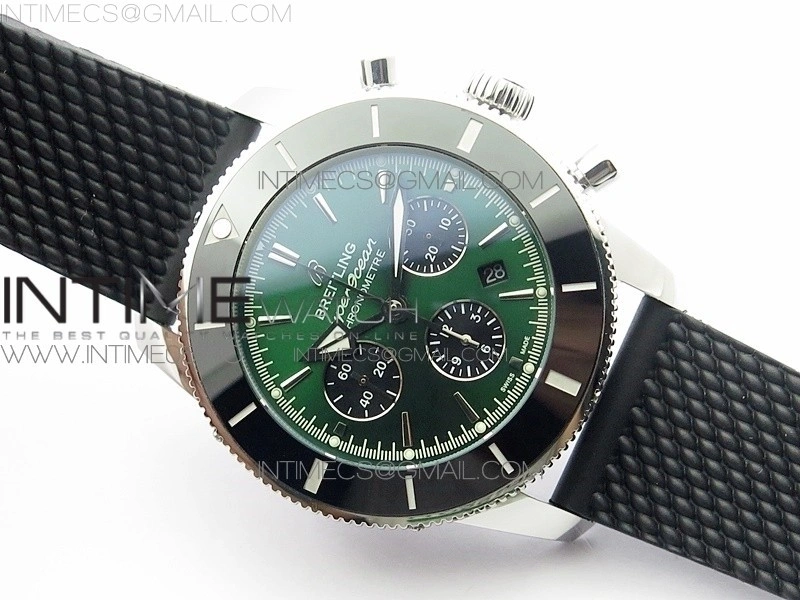 SuperOcean Black Ceramic Bezel B50 Best Edition Green Dial on Black Rubber Strap A7750