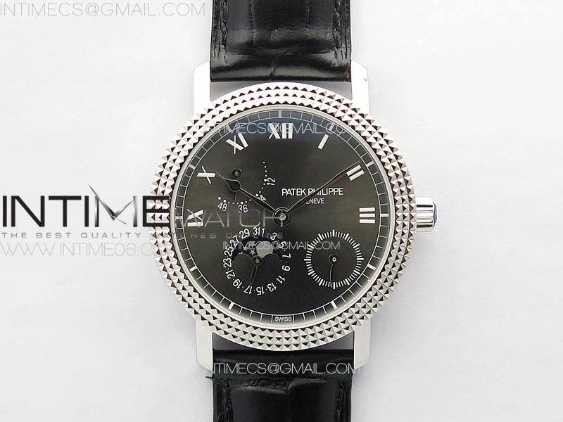 Calatrava 5057 Cortina Watch 50th Anniversary SS YSF 1:1 Best Edition Gray Dial on Black Leather Strap A240