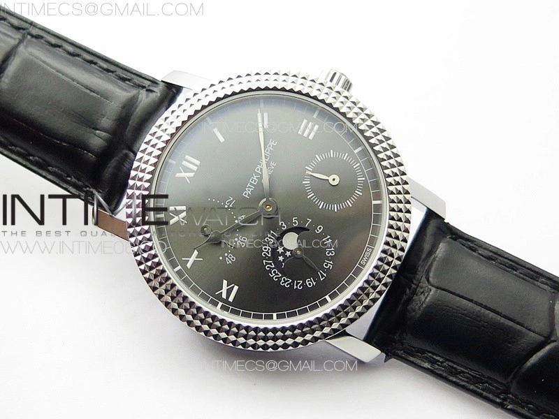 Calatrava 5057 Cortina Watch 50th Anniversary SS YSF 1:1 Best Edition Gray Dial on Black Leather Strap A240