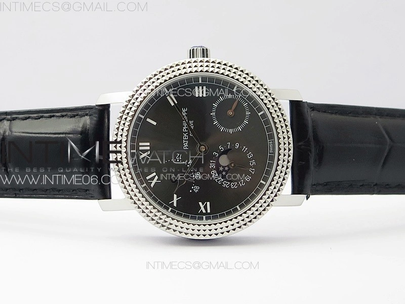 Calatrava 5057 Cortina Watch 50th Anniversary SS YSF 1:1 Best Edition Gray Dial on Black Leather Strap A240