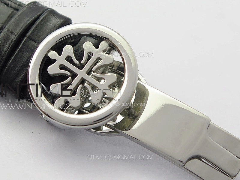 Calatrava 5057 Cortina Watch 50th Anniversary SS YSF 1:1 Best Edition Gray Dial on Black Leather Strap A240