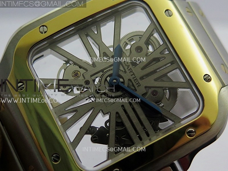 Santos Black SS YG Rich Factory 1:1 Skeleton Silver Dial On SS YG SmartLink Bracelet 9611MC Super Clone