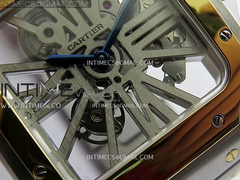 Santos Black SS YG Rich Factory 1:1 Skeleton Silver Dial On SS YG SmartLink Bracelet 9611MC Super Clone
