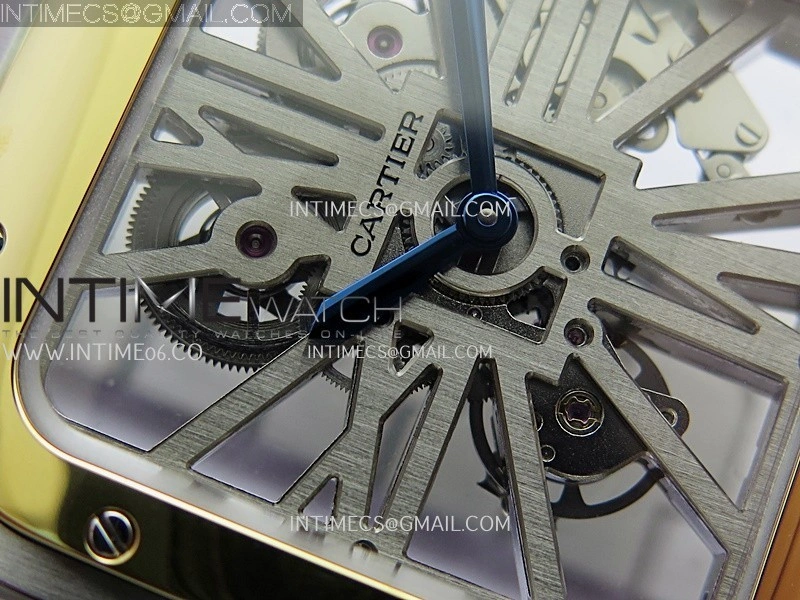 Santos Black SS YG Rich Factory 1:1 Skeleton Silver Dial On SS YG SmartLink Bracelet 9611MC Super Clone