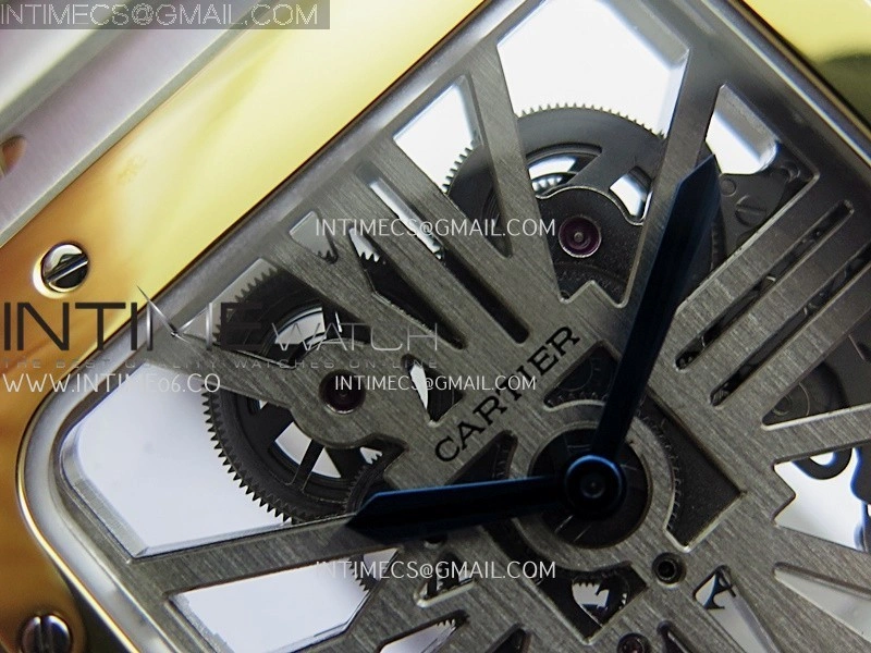 Santos Black SS YG Rich Factory 1:1 Skeleton Silver Dial On SS YG SmartLink Bracelet 9611MC Super Clone
