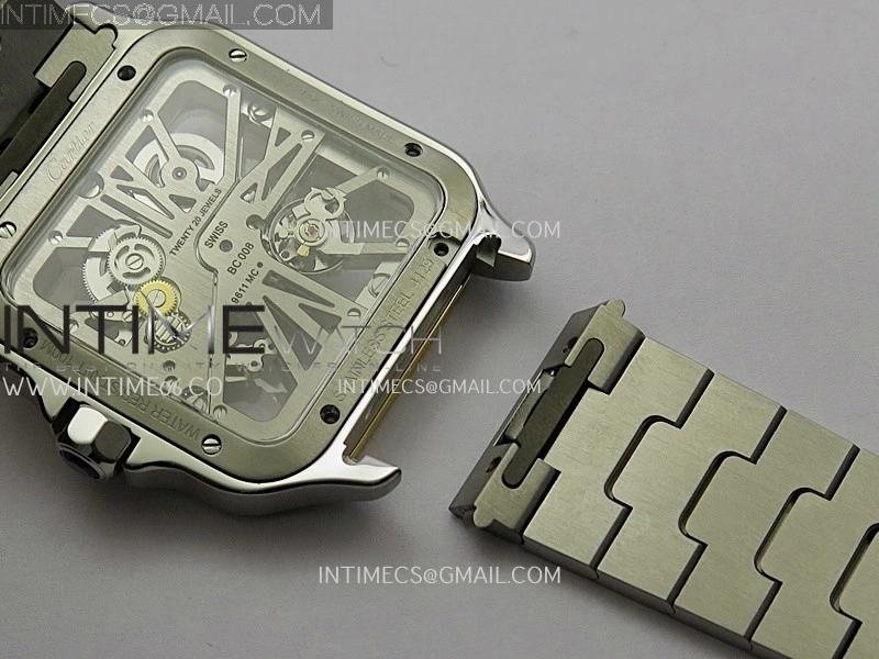 Santos Black SS YG Rich Factory 1:1 Skeleton Silver Dial On SS YG SmartLink Bracelet 9611MC Super Clone