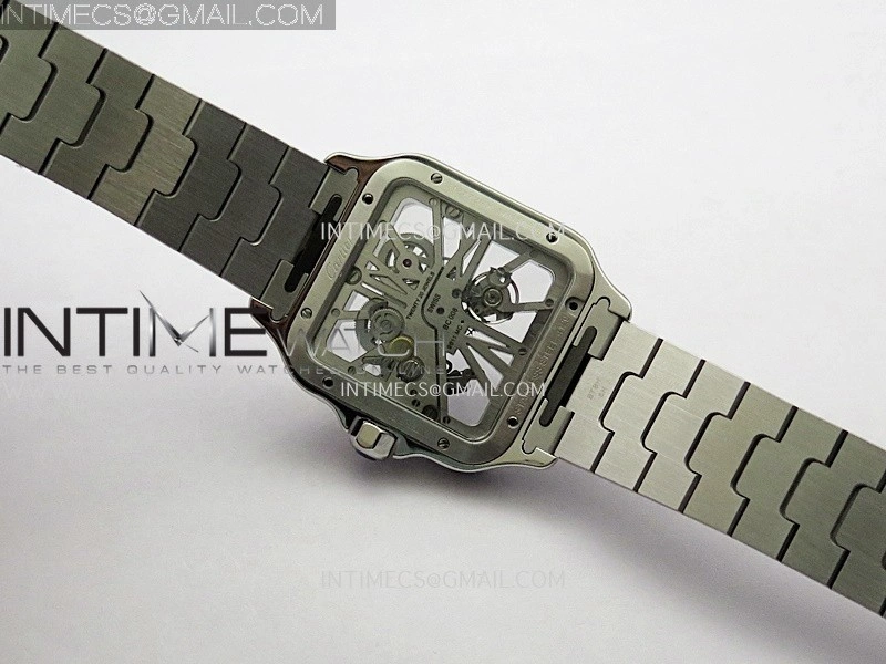 Santos Black SS YG Rich Factory 1:1 Skeleton Silver Dial On SS YG SmartLink Bracelet 9611MC Super Clone