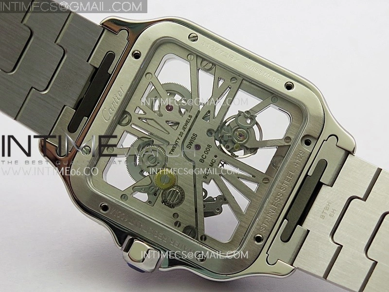 Santos Black SS YG Rich Factory 1:1 Skeleton Silver Dial On SS YG SmartLink Bracelet 9611MC Super Clone