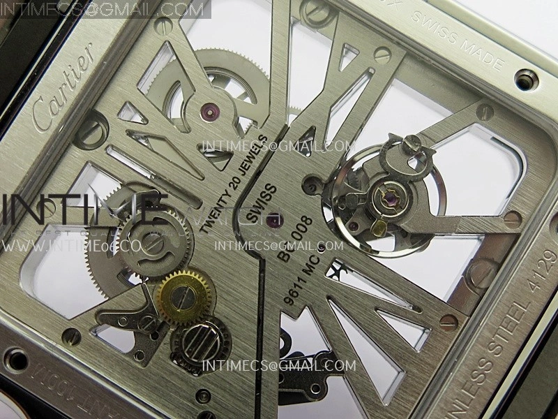 Santos Black SS YG Rich Factory 1:1 Skeleton Silver Dial On SS YG SmartLink Bracelet 9611MC Super Clone