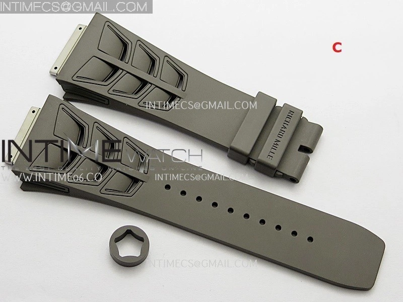 3AF 1:1 Richard Mille Shark Rubber Straps Include Crown O Ring For RM055 And RM035 Watches