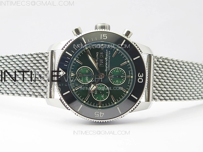 SuperOcean 46mm Black Ceramic Bezel B50 Best Edition Green Dial Green Subdials on SS Bracelet A7750