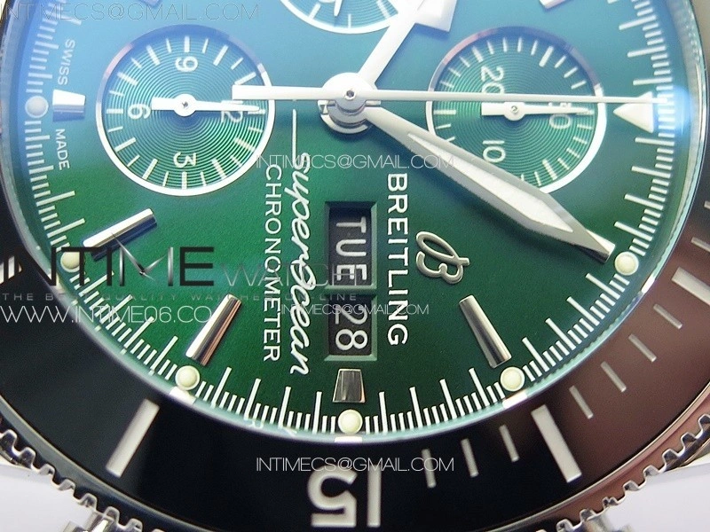 SuperOcean 46mm Black Ceramic Bezel B50 Best Edition Green Dial Green Subdials on SS Bracelet A7750