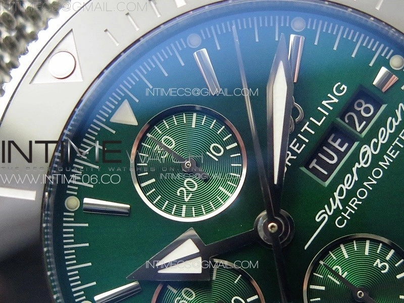 SuperOcean 46mm Black Ceramic Bezel B50 Best Edition Green Dial Green Subdials on SS Bracelet A7750