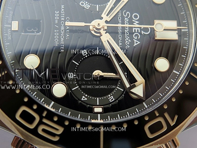 Seamaster 300M Chrono Black Ceramic Bezel SS RG N1F 1:1 Best Edition Black Dial on Black Rubber Strap A9900