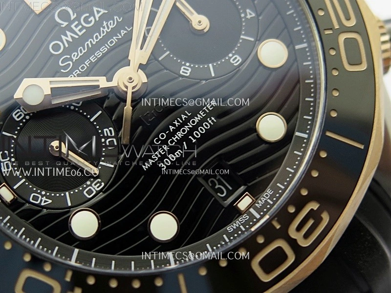 Seamaster 300M Chrono Black Ceramic Bezel SS RG N1F 1:1 Best Edition Black Dial on Black Rubber Strap A9900