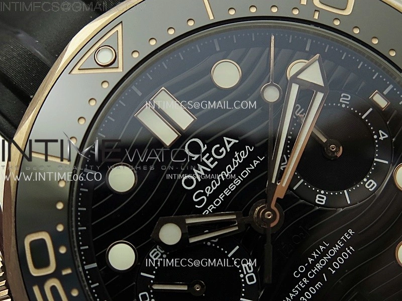 Seamaster 300M Chrono Black Ceramic Bezel SS RG N1F 1:1 Best Edition Black Dial on Black Rubber Strap A9900