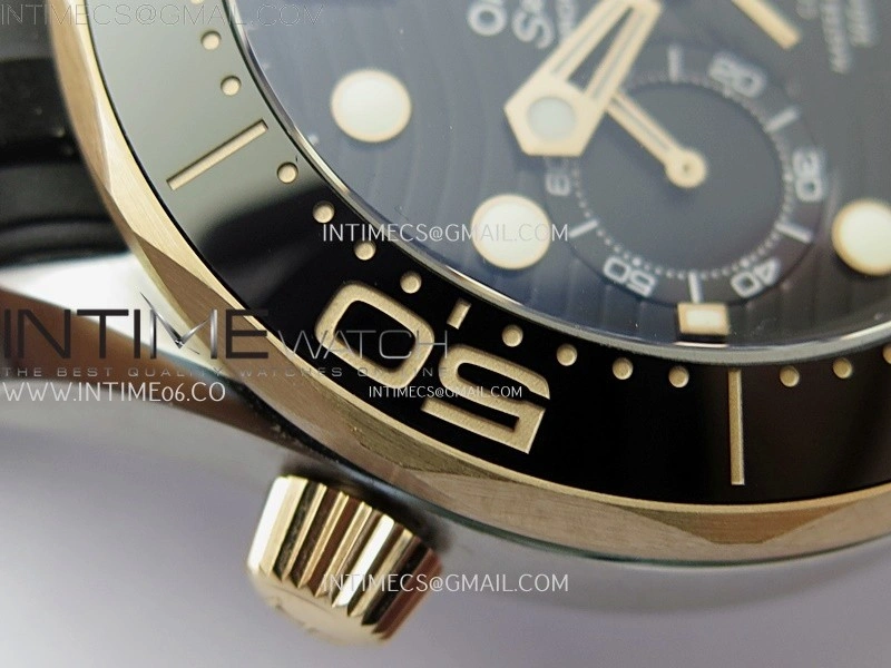 Seamaster 300M Chrono Black Ceramic Bezel SS RG N1F 1:1 Best Edition Black Dial on Black Rubber Strap A9900