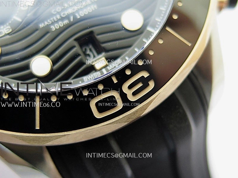Seamaster 300M Chrono Black Ceramic Bezel SS RG N1F 1:1 Best Edition Black Dial on Black Rubber Strap A9900
