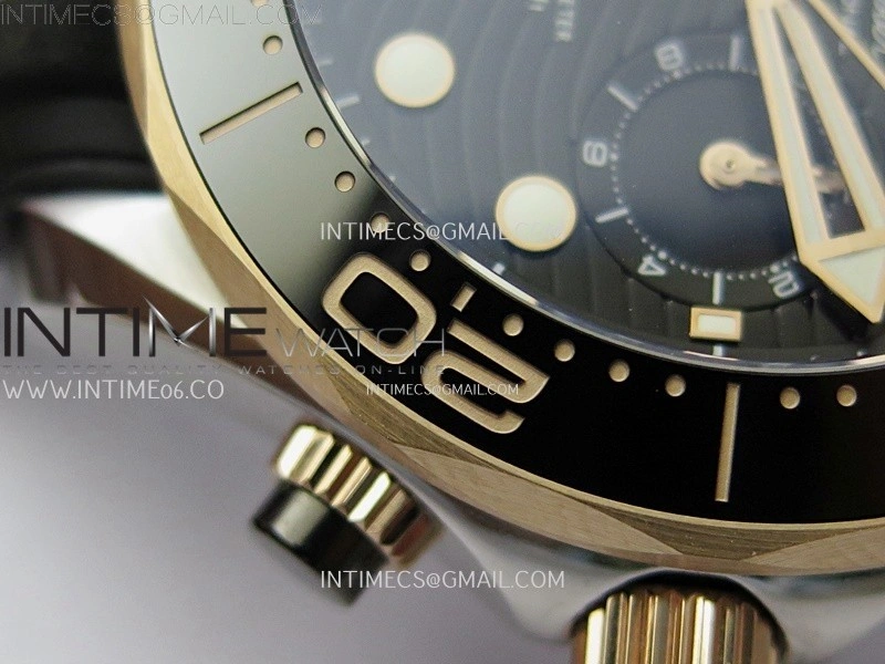 Seamaster 300M Chrono Black Ceramic Bezel SS RG N1F 1:1 Best Edition Black Dial on Black Rubber Strap A9900