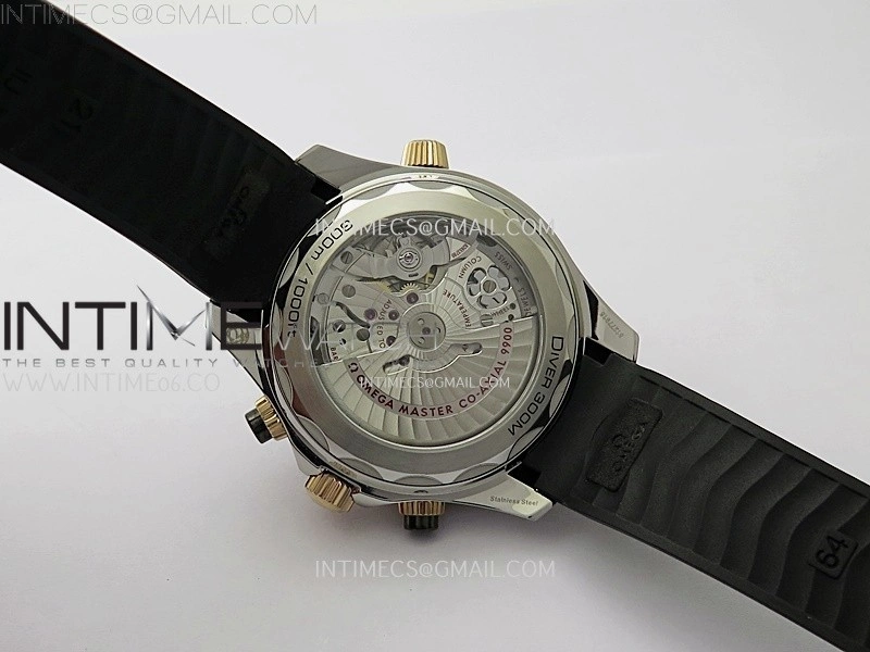 Seamaster 300M Chrono Black Ceramic Bezel SS RG N1F 1:1 Best Edition Black Dial on Black Rubber Strap A9900