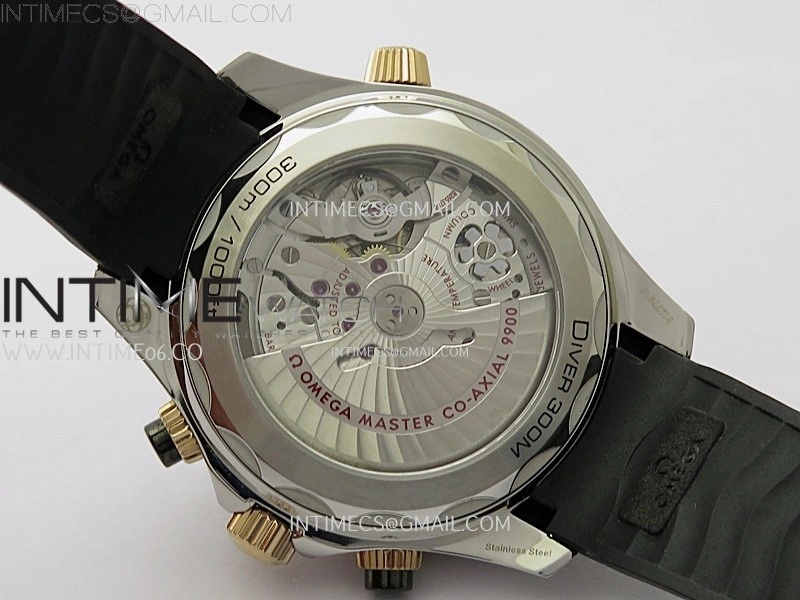 Seamaster 300M Chrono Black Ceramic Bezel SS RG N1F 1:1 Best Edition Black Dial on Black Rubber Strap A9900
