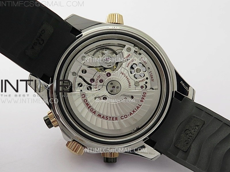Seamaster 300M Chrono Black Ceramic Bezel SS RG N1F 1:1 Best Edition Black Dial on Black Rubber Strap A9900