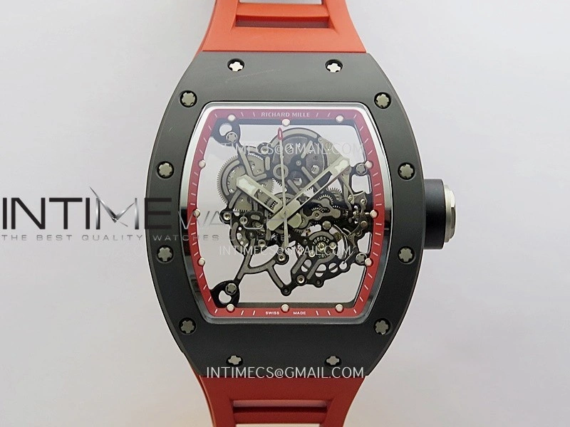 RM055 Black Ceramic Red Inner Bezel DF Best Edition On Red Rubber Strap RMUL2 Super Clone