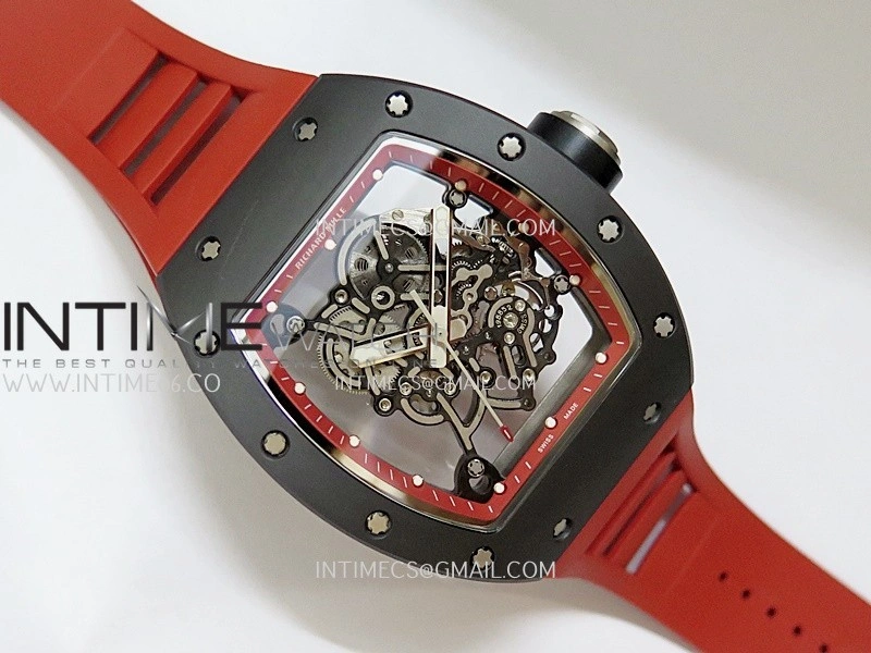 RM055 Black Ceramic Red Inner Bezel DF Best Edition On Red Rubber Strap RMUL2 Super Clone