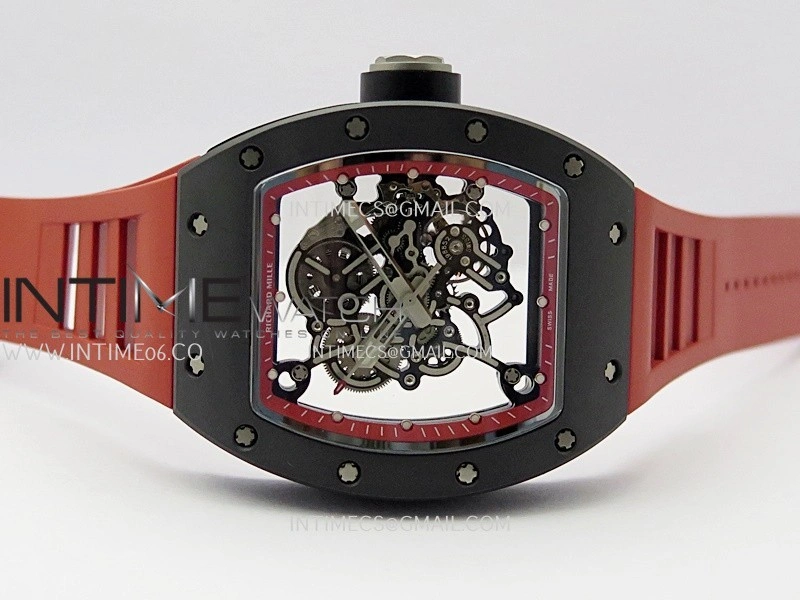 RM055 Black Ceramic Red Inner Bezel DF Best Edition On Red Rubber Strap RMUL2 Super Clone