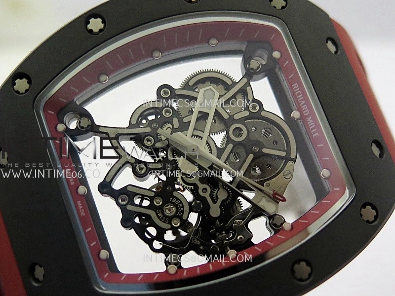 RM055 Black Ceramic Red Inner Bezel DF Best Edition On Red Rubber Strap RMUL2 Super Clone