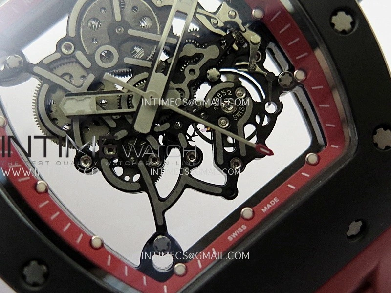 RM055 Black Ceramic Red Inner Bezel DF Best Edition On Red Rubber Strap RMUL2 Super Clone