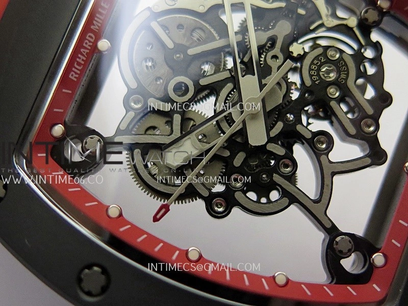 RM055 Black Ceramic Red Inner Bezel DF Best Edition On Red Rubber Strap RMUL2 Super Clone