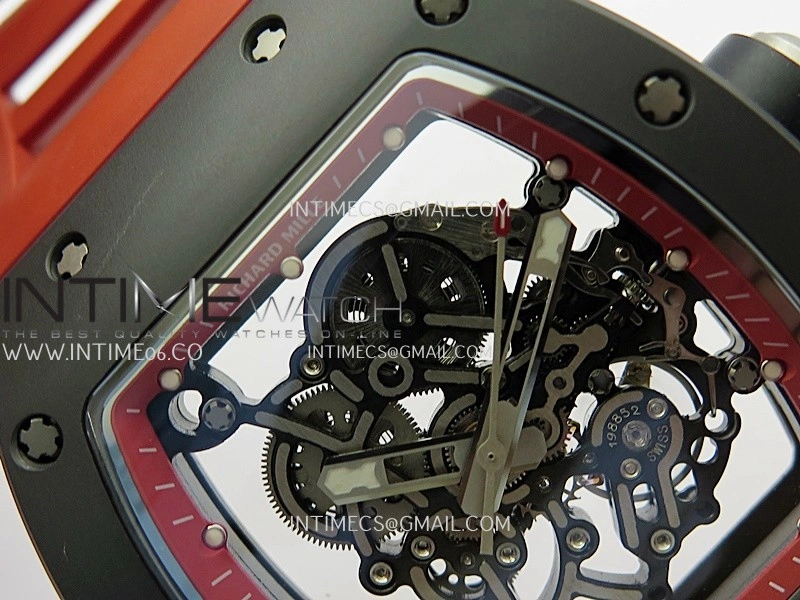 RM055 Black Ceramic Red Inner Bezel DF Best Edition On Red Rubber Strap RMUL2 Super Clone