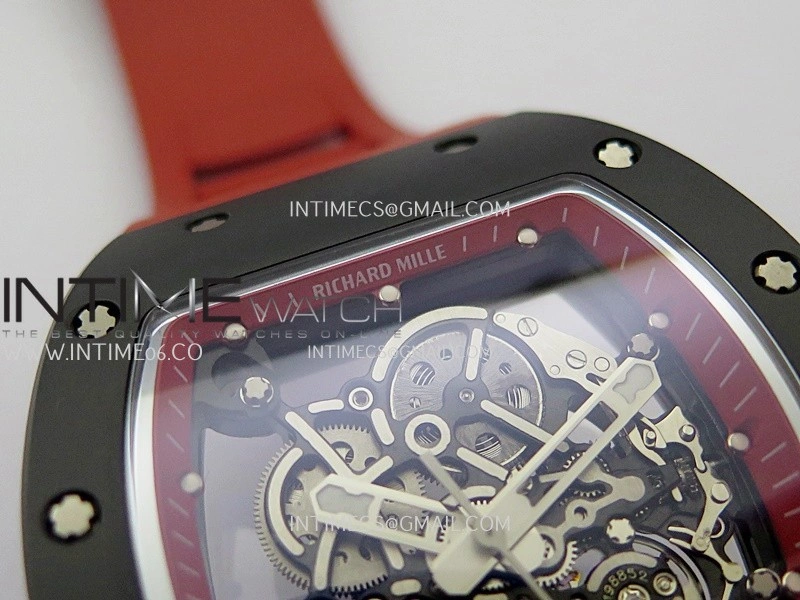 RM055 Black Ceramic Red Inner Bezel DF Best Edition On Red Rubber Strap RMUL2 Super Clone