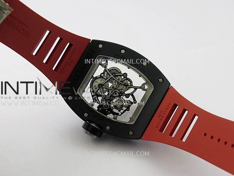 RM055 Black Ceramic Red Inner Bezel DF Best Edition On Red Rubber Strap RMUL2 Super Clone