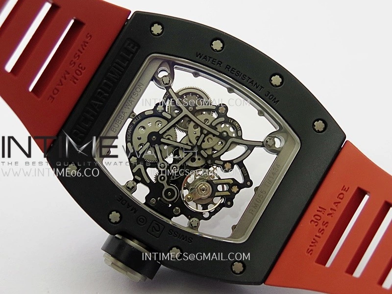 RM055 Black Ceramic Red Inner Bezel DF Best Edition On Red Rubber Strap RMUL2 Super Clone