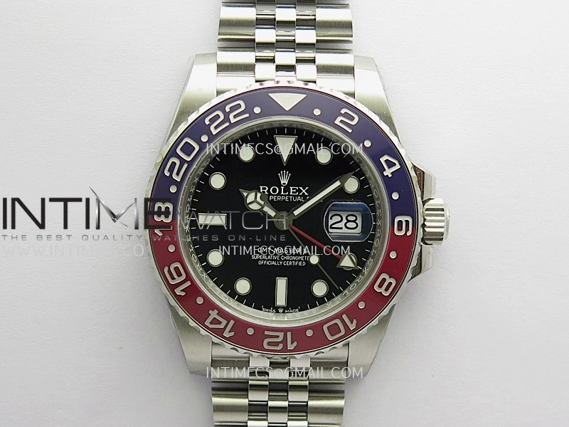 GMT-Master II 126710 BLRO Blue Red 904L SS Gold Factory 1:1 Best Edition Black Dial On Jubilee Bracelet SH3285 CHS