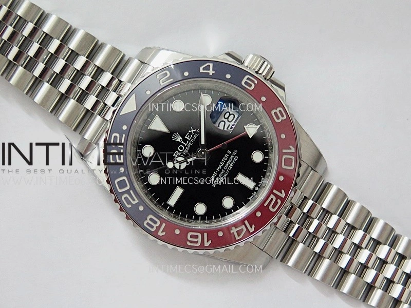GMT-Master II 126710 BLRO Blue Red 904L SS Gold Factory 1:1 Best Edition Black Dial On Jubilee Bracelet SH3285 CHS