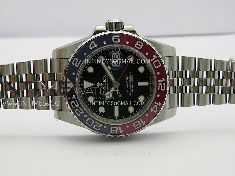 GMT-Master II 126710 BLRO Blue Red 904L SS Gold Factory 1:1 Best Edition Black Dial On Jubilee Bracelet SH3285 CHS
