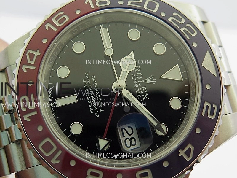 GMT-Master II 126710 BLRO Blue Red 904L SS Gold Factory 1:1 Best Edition Black Dial On Jubilee Bracelet SH3285 CHS