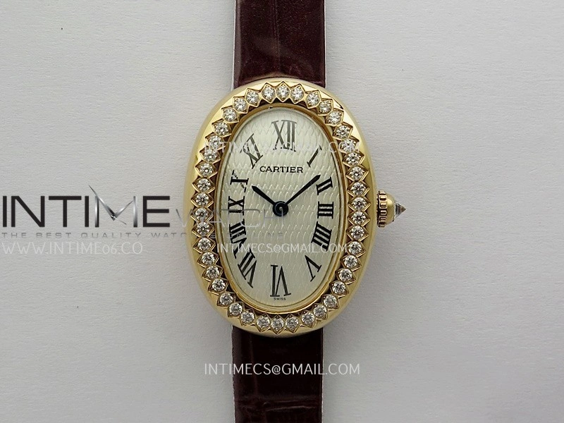 Baignoire Watch RG Diamond Bezel AF 1:1 Best Edition White Textured Dial On Black Croco Strap RONDA Quartz